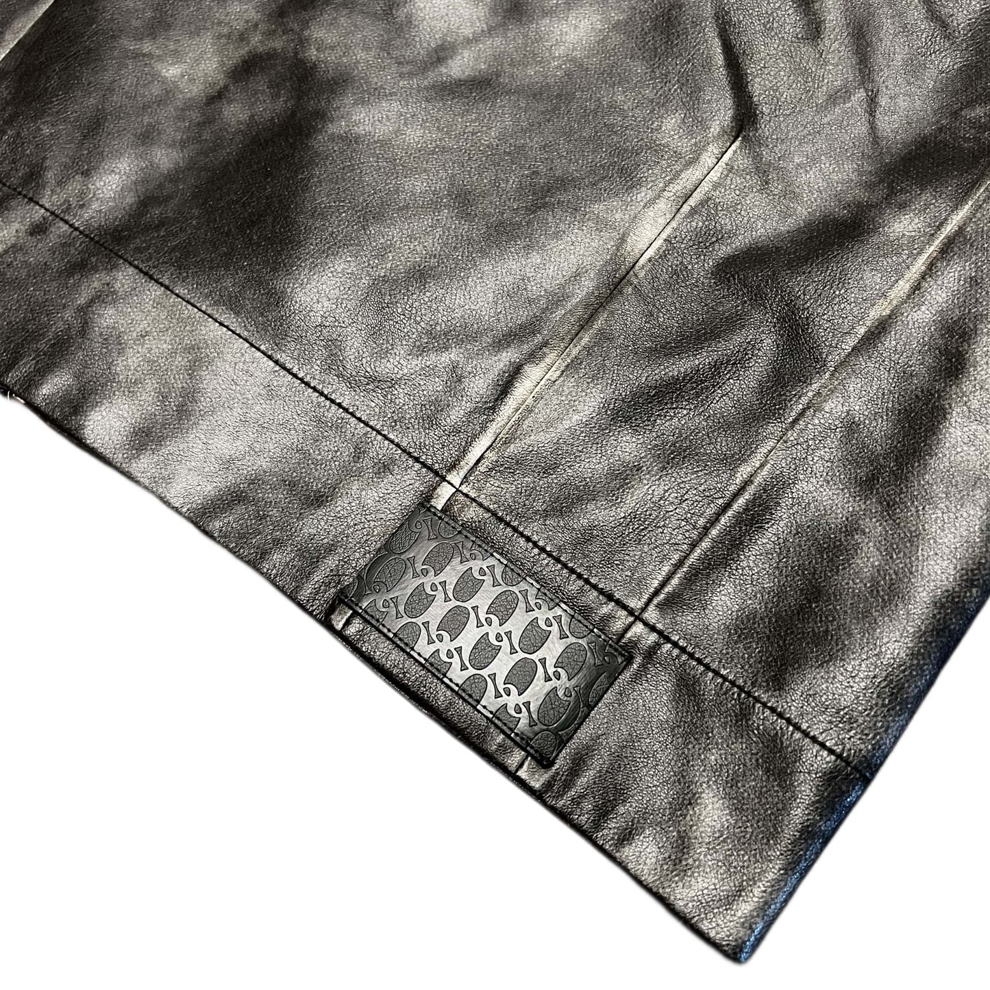 QAOS® Leather Jacket in Stone Wash Black